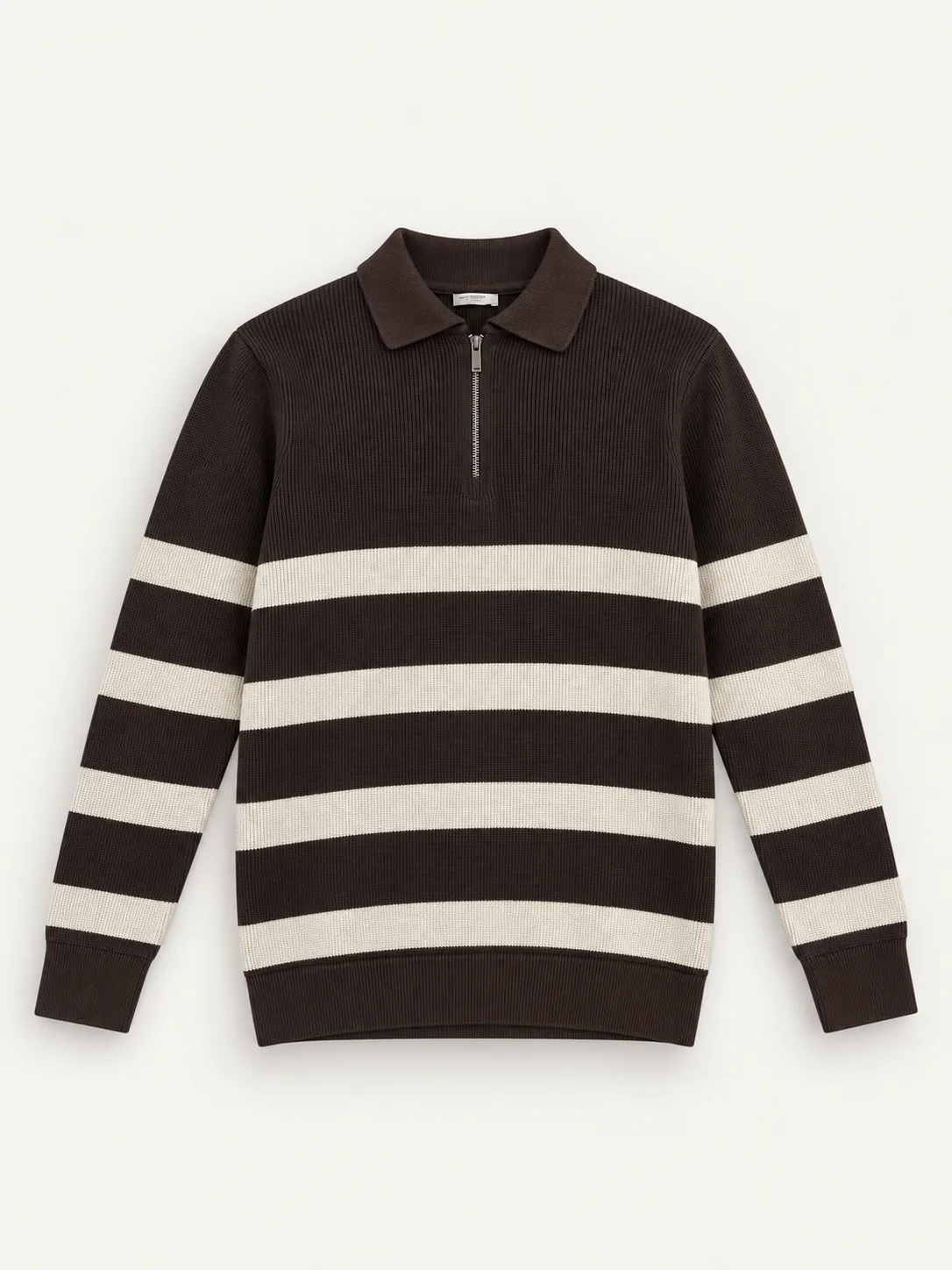 Striped Half-Zip Polo Sweater — front view