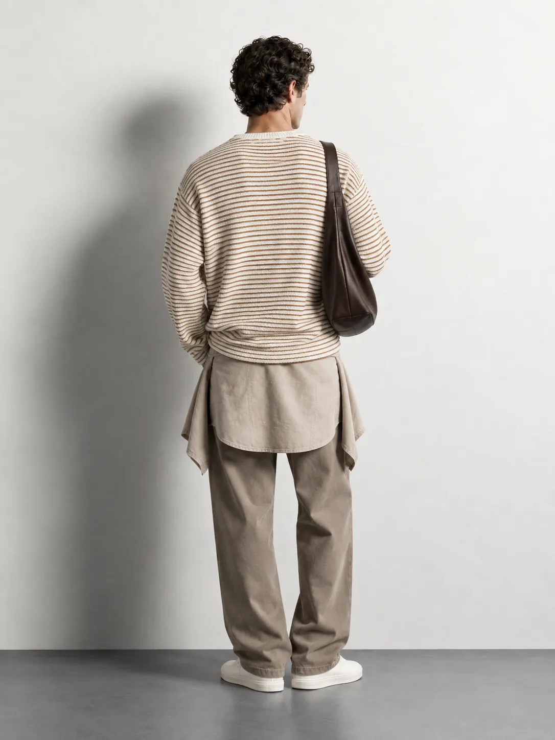Textured Fine-stripe Knit Sweater — worn, back