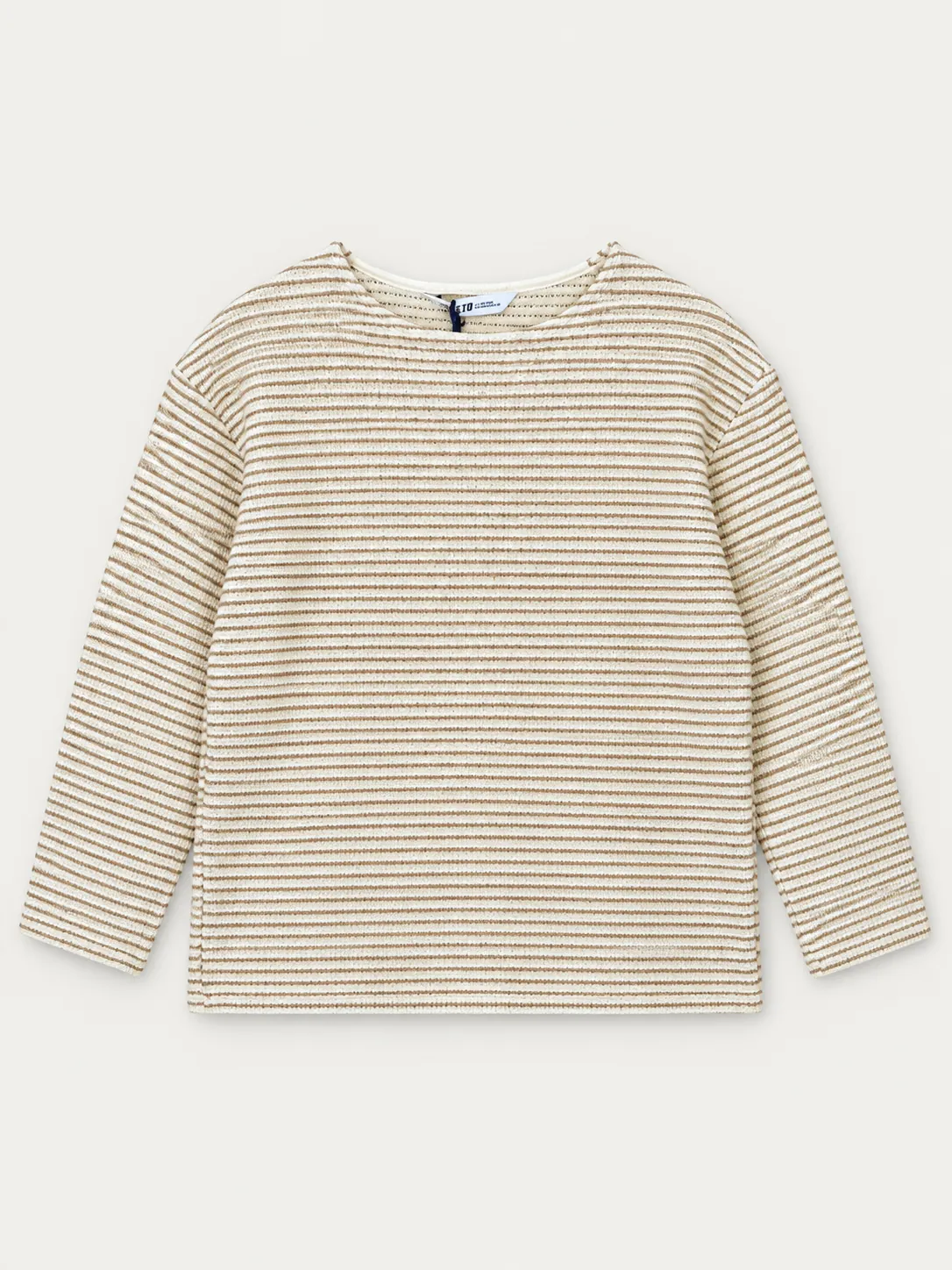 Textured Fine-stripe Knit Sweater — worn, front