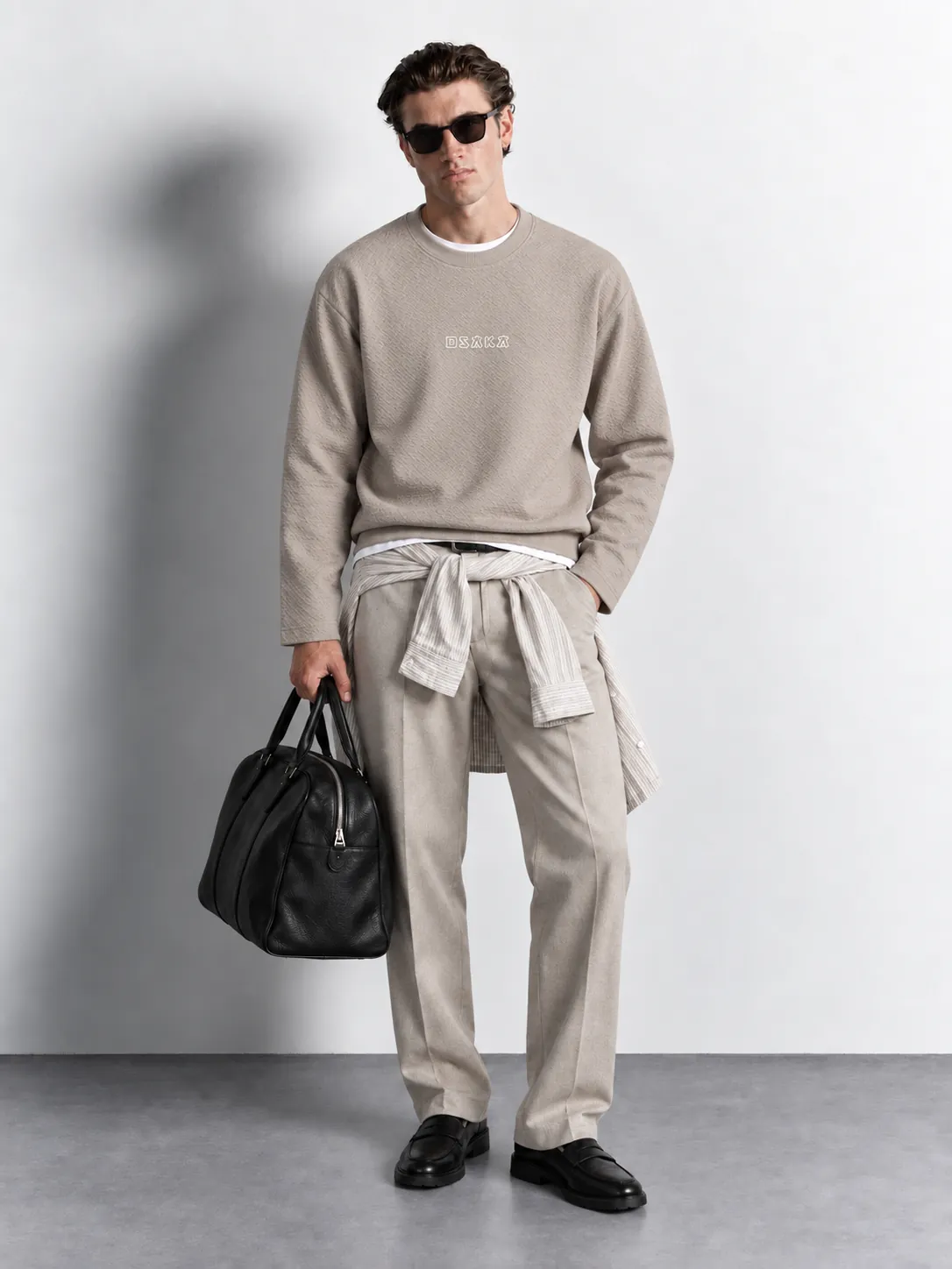 Textured Jacquard Crewneck Sweater — worn, front