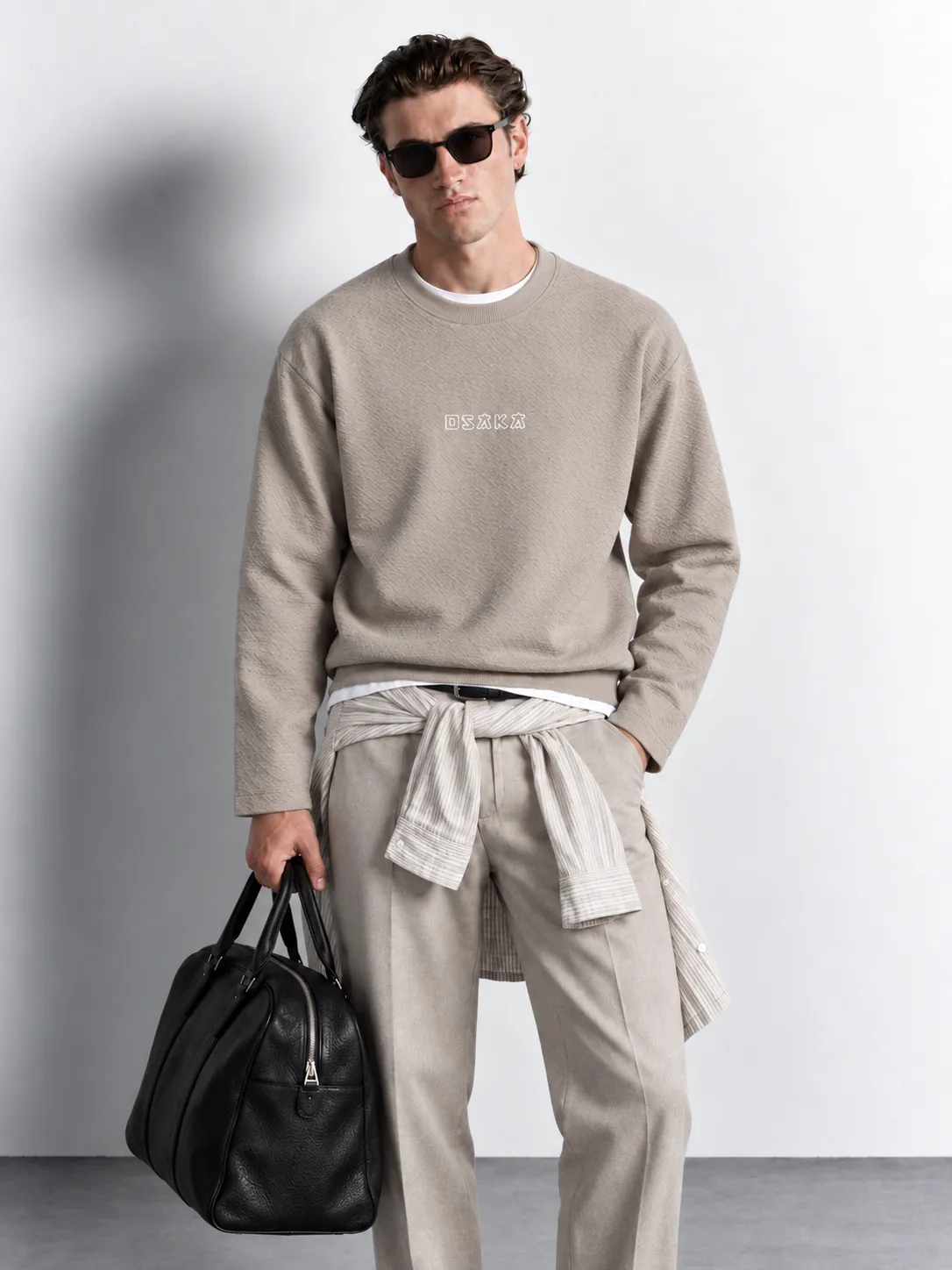 Textured Jacquard Crewneck Sweater — worn, close-up