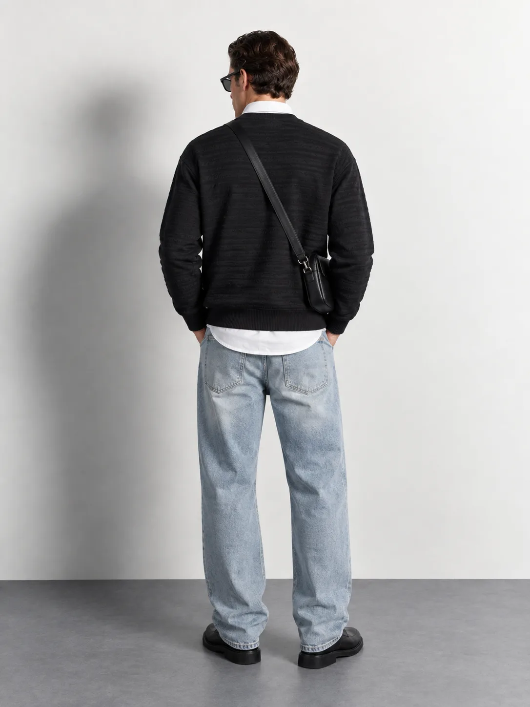 Textured Jacquard Crewneck Sweatshirt — worn, back
