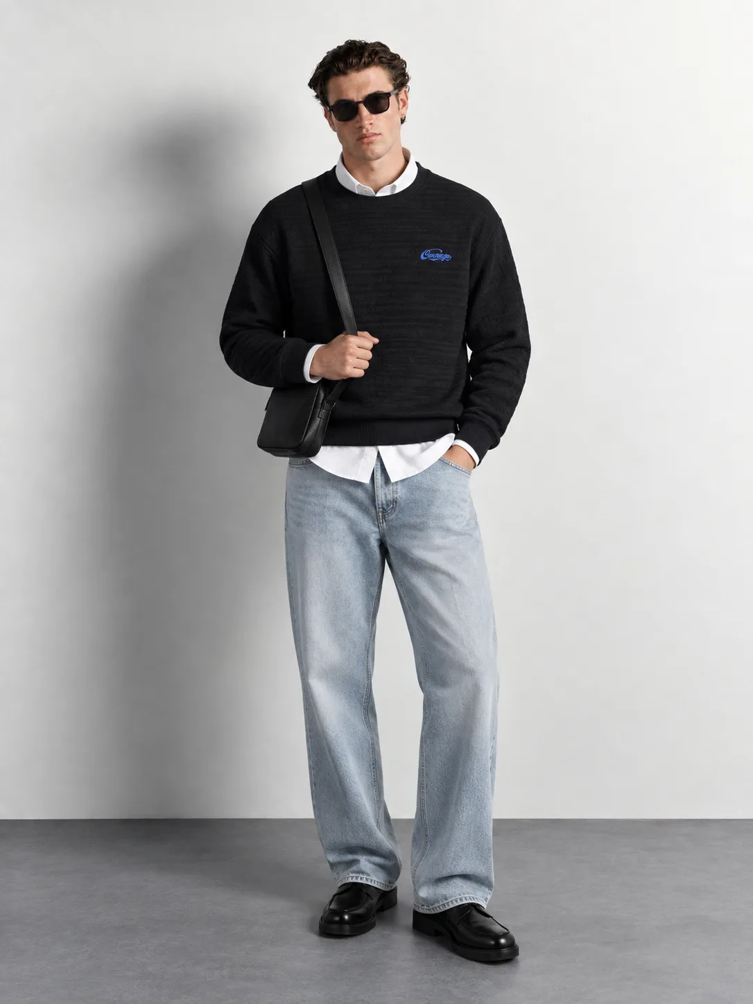 Textured Jacquard Crewneck Sweatshirt — worn, front