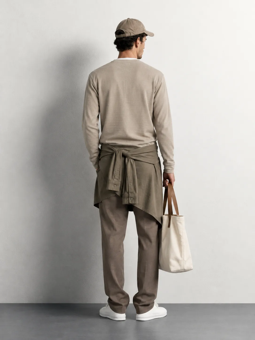 Textured Ribbed Crewneck Sweater — worn, back