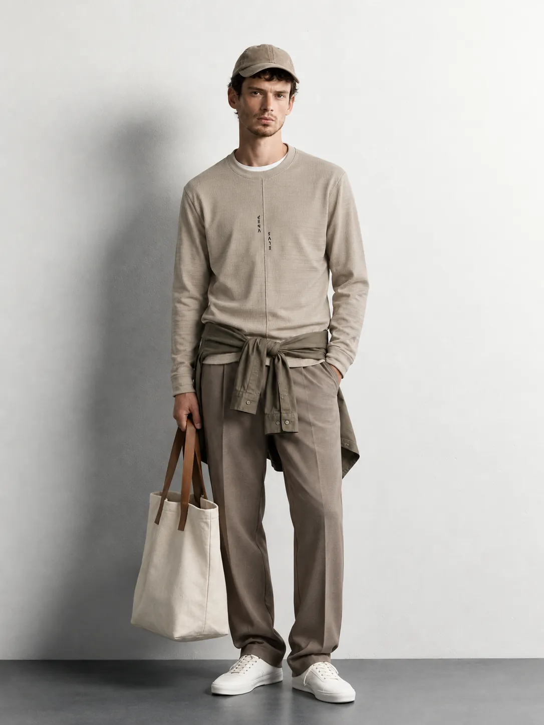 Textured Ribbed Crewneck Sweater — worn, front