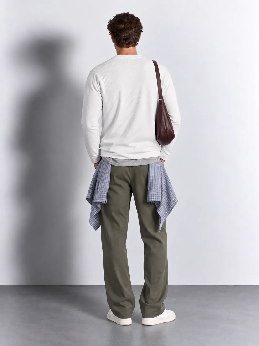 Textured Stripe Pocket Sweater — worn, back