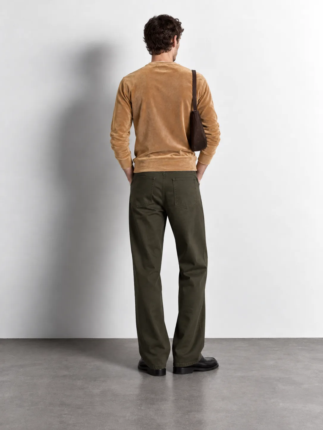 Velvet Ribbed Crewneck Sweatshirt — worn, back