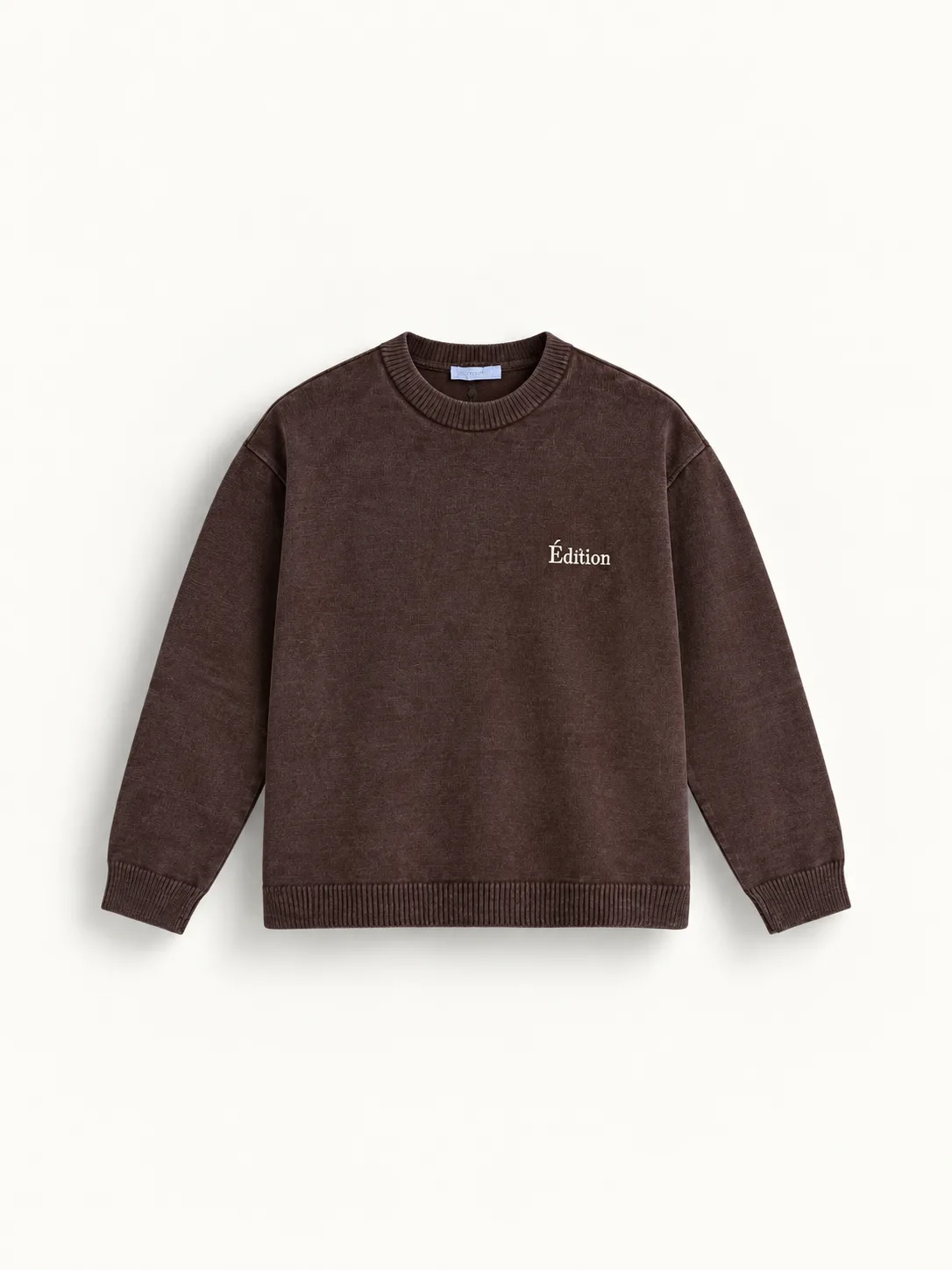 Washed Embroidered Crew Neck Sweater — front view