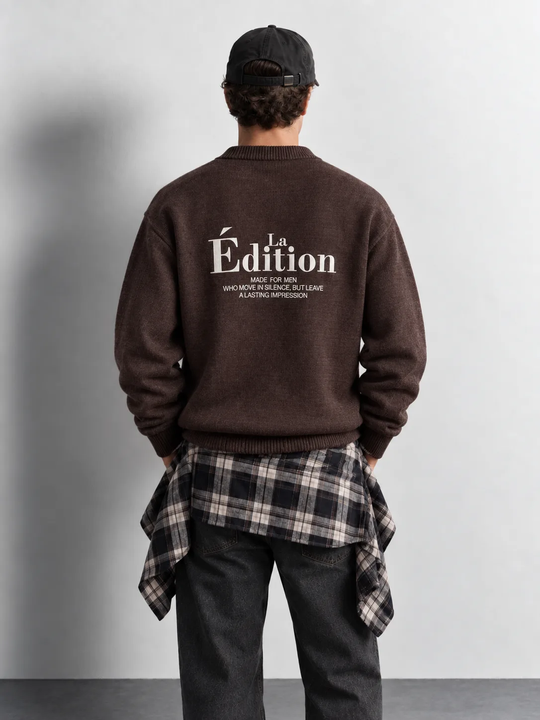 Washed Embroidered Crew Neck Sweater — worn, back