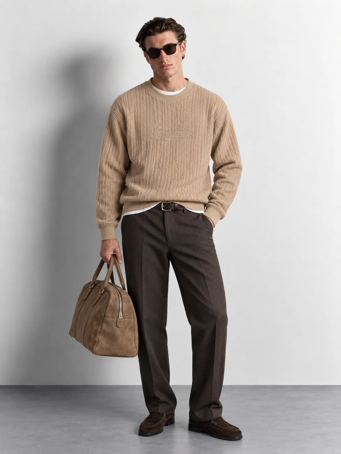 Wave Texture Crewneck Sweatshirt — worn, front