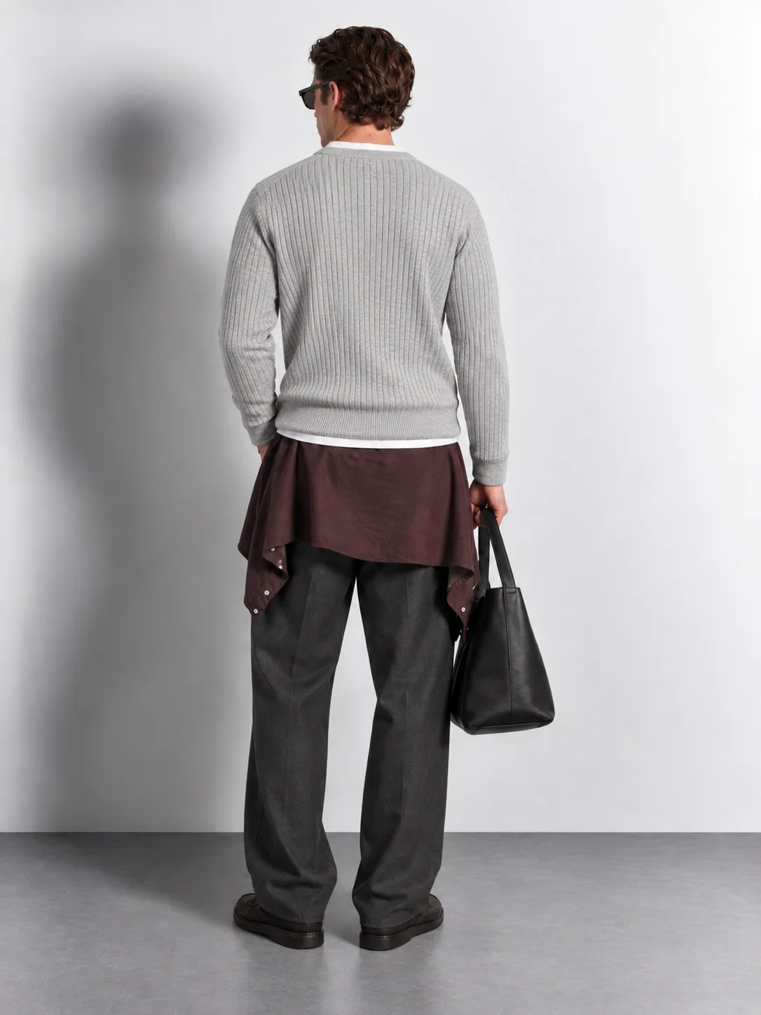 Wide Rib Henley Knit Sweater — worn, back