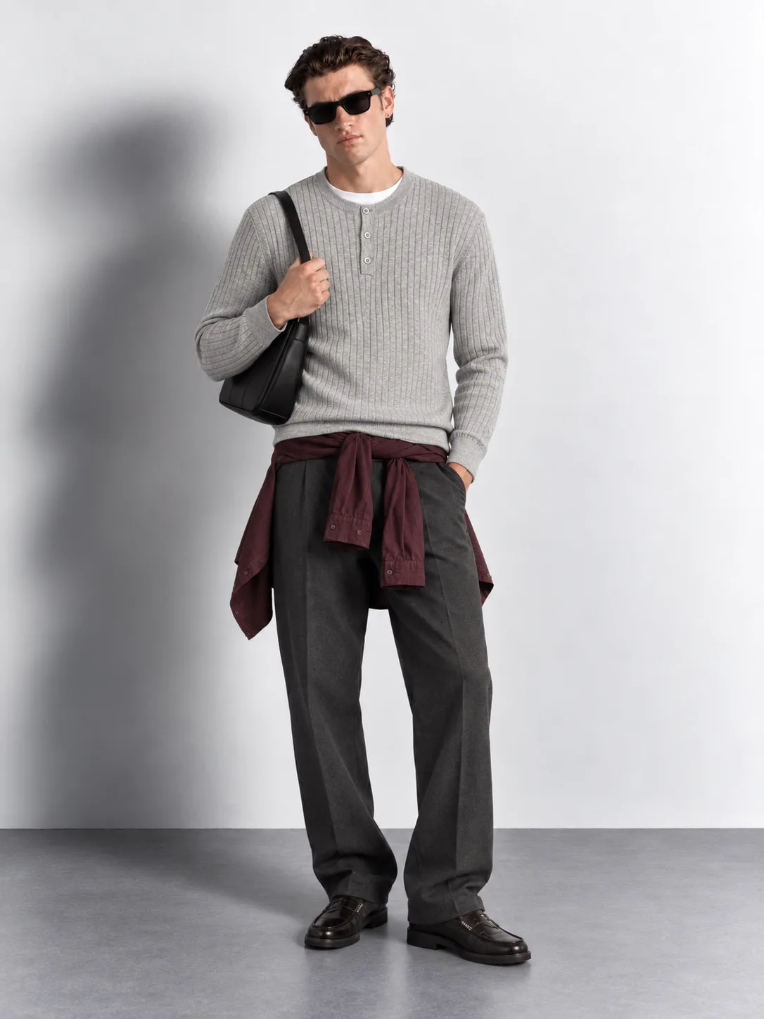 Wide Rib Henley Knit Sweater — worn, front