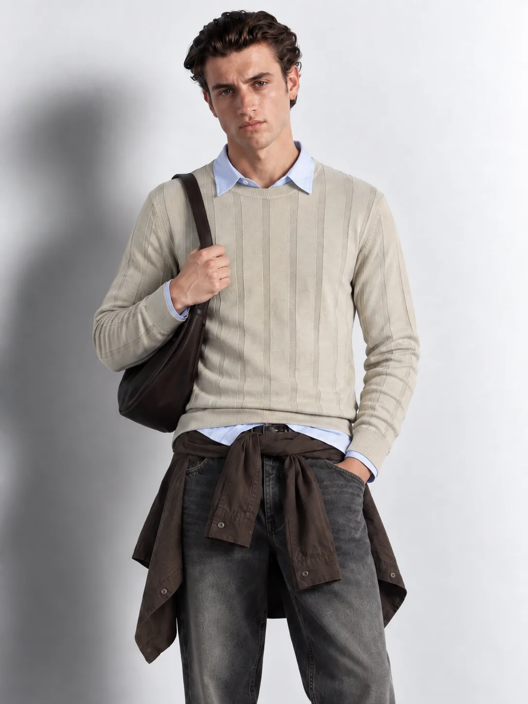 Wide Rib Knit Crewneck Sweater — front view