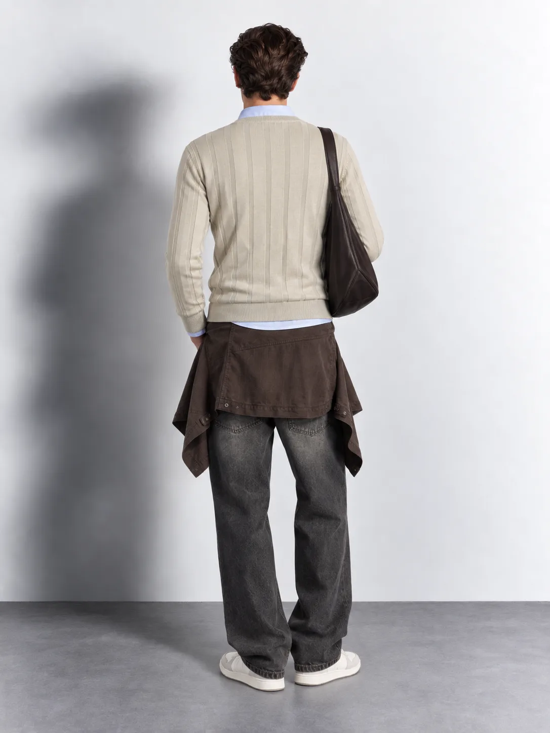 Wide Rib Knit Crewneck Sweater — worn, back