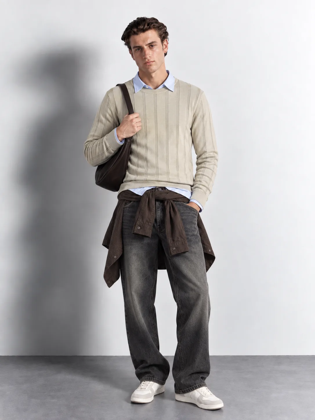 Wide Rib Knit Crewneck Sweater — worn, front