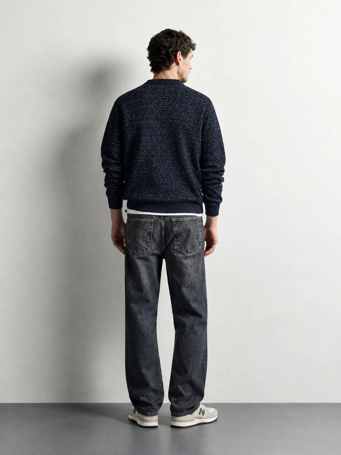 Wolf Jacquard Knit Sweater — worn, back