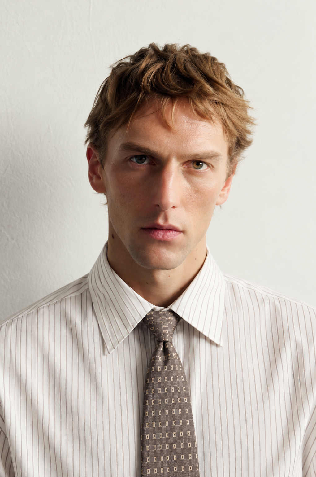 Arden Micro-Check Tie — worn, close-up