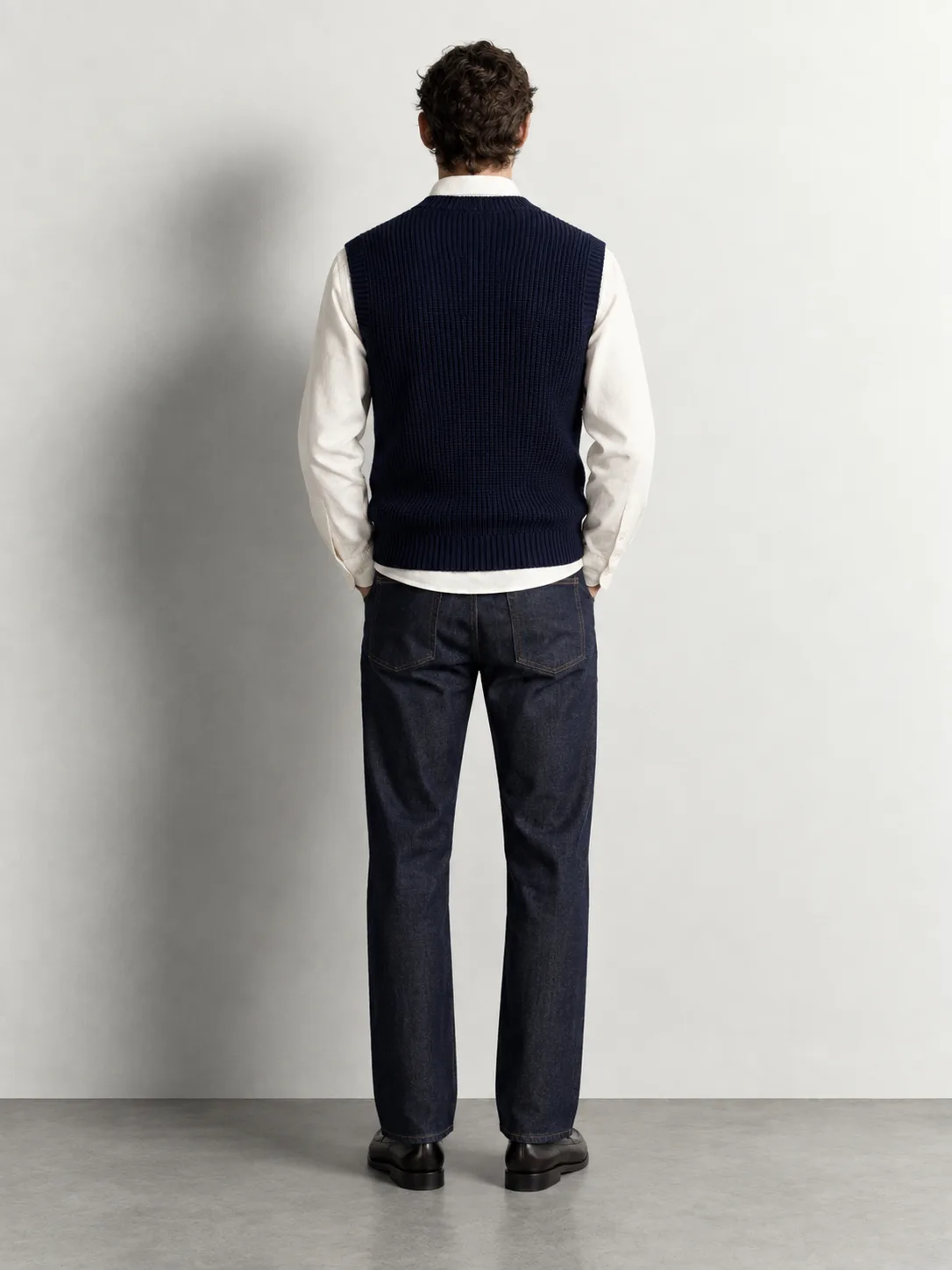 Classic Ribbed V-neck Vest — worn, back