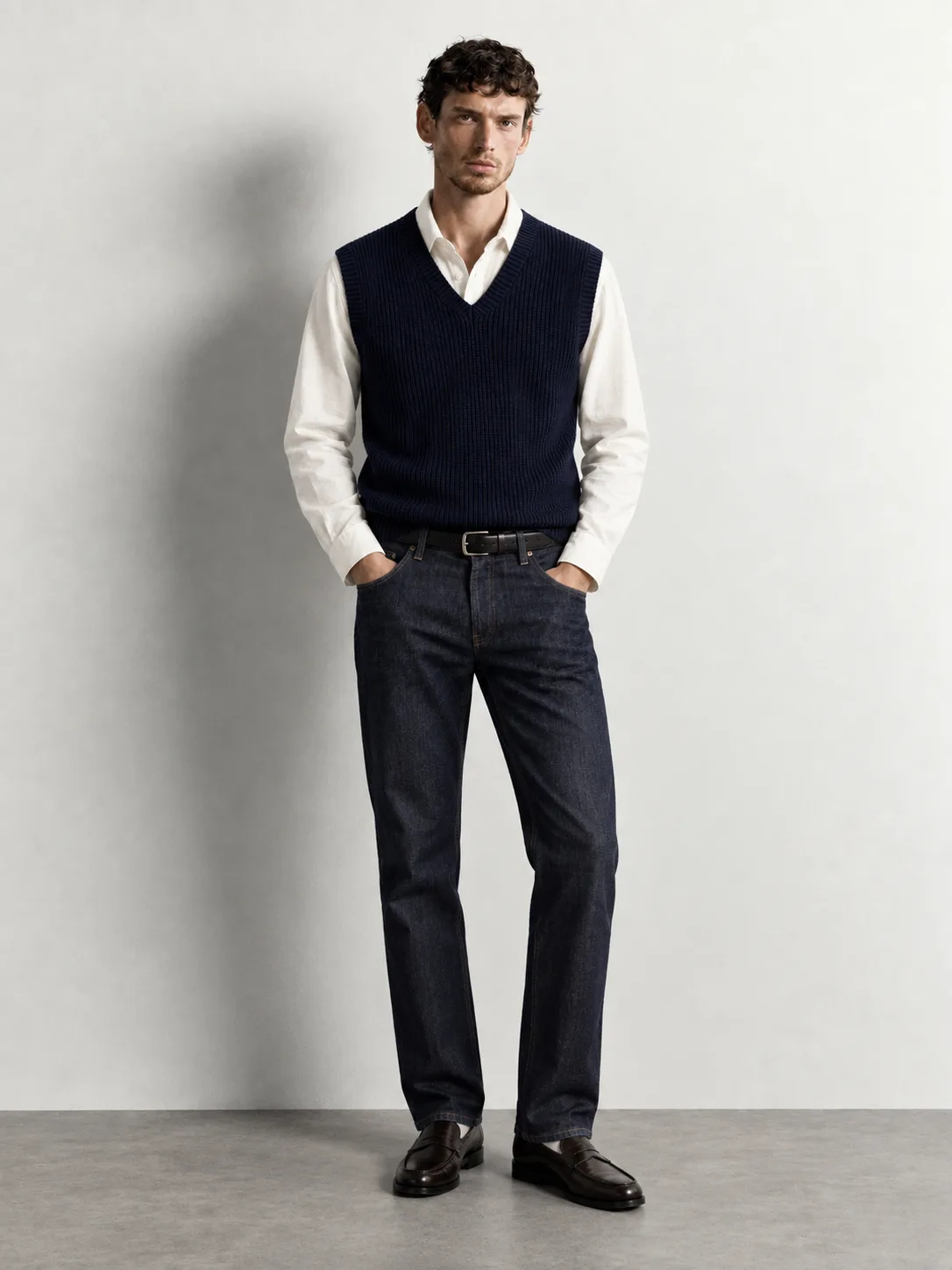 Classic Ribbed V-neck Vest — worn, front