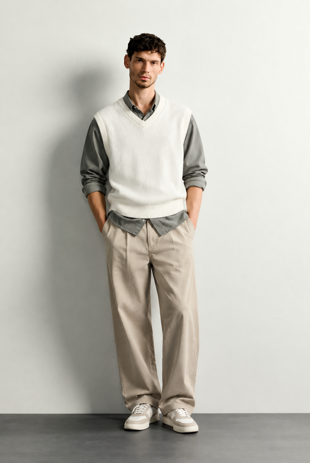 PLAIN V NECK KNIT VEST — front view