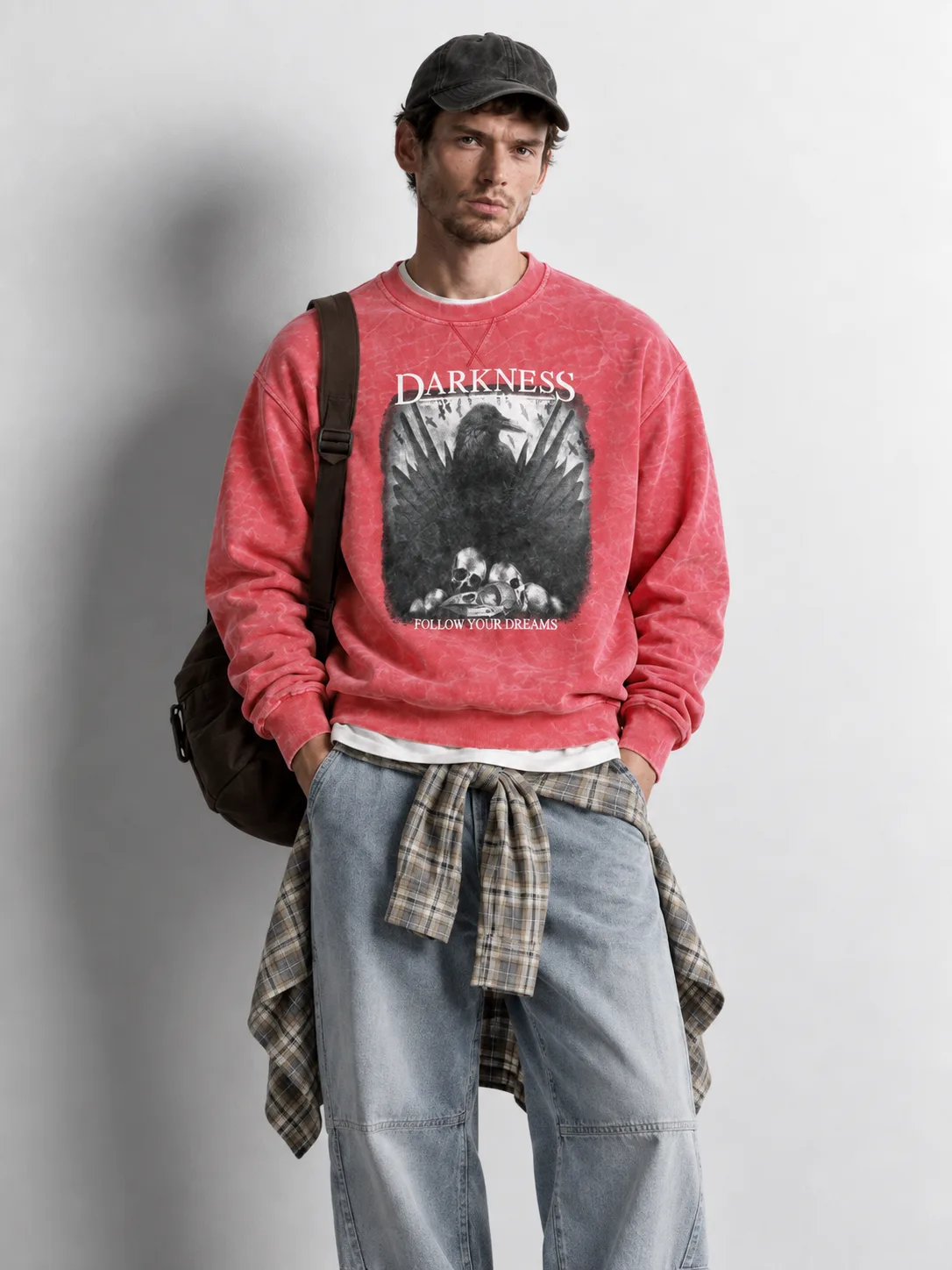 Washed Darkness Graphic Sweatshirt — worn, close-up