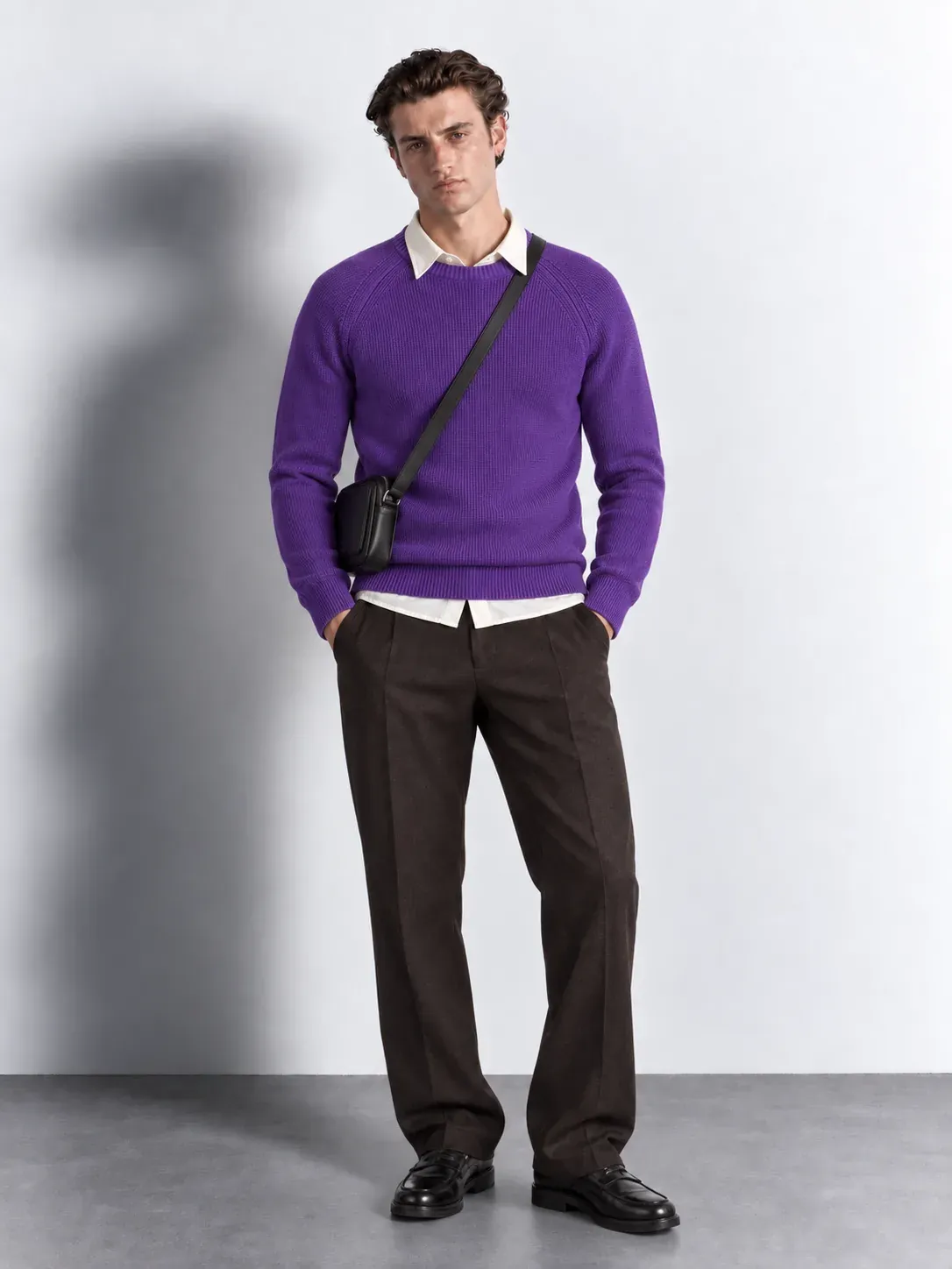 Raglan Knit Crewneck Sweater — worn, front