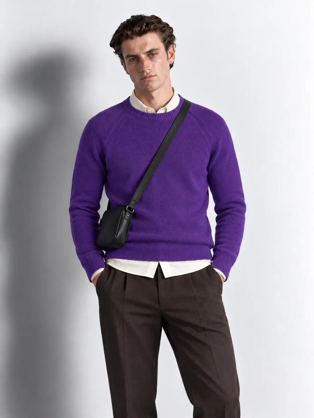 Raglan Knit Crewneck Sweater — worn, close-up